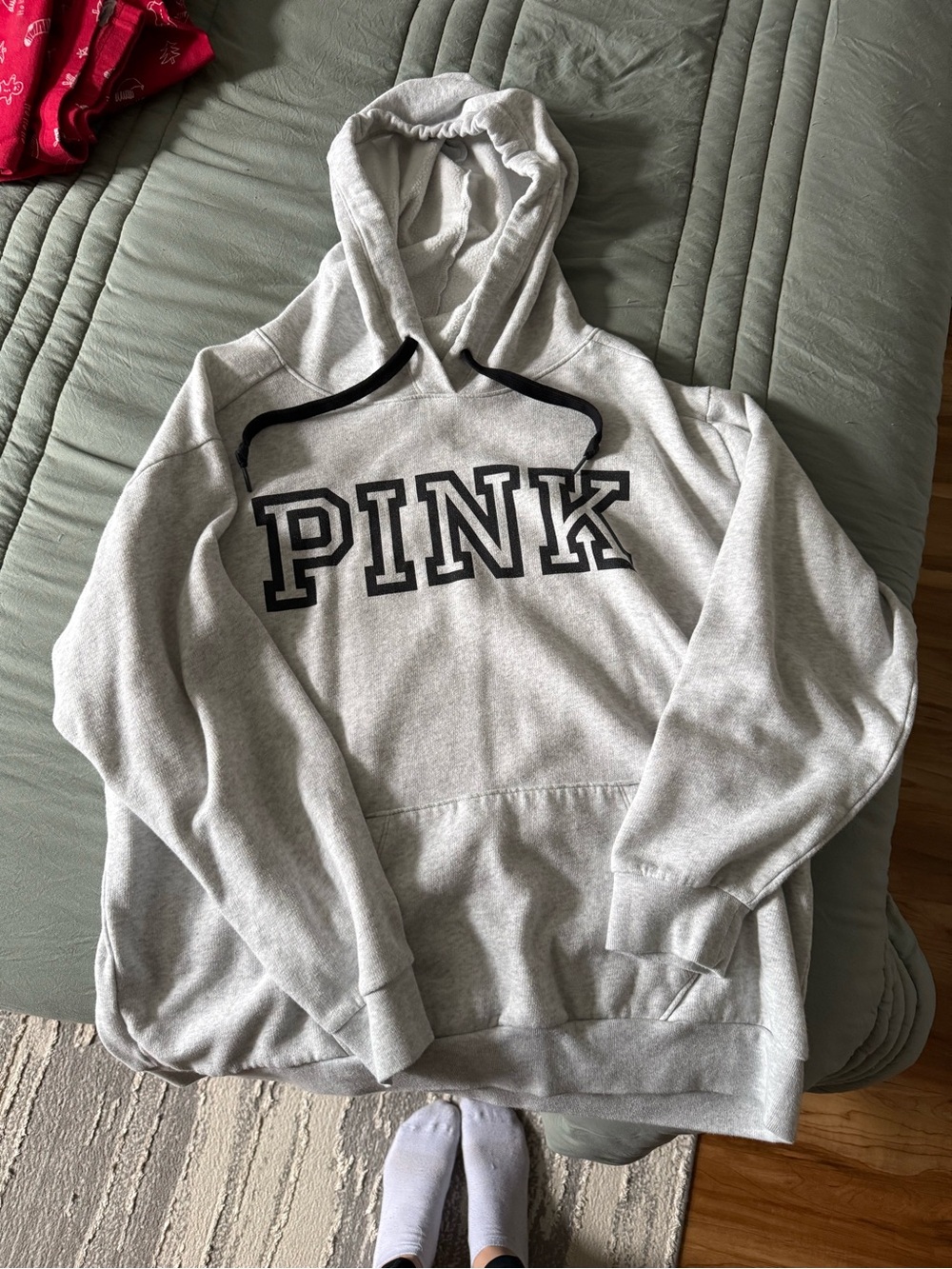 PINK Victoria's Secret Girls' Light Gray Hoodie - Cozy Pullover Sweatshirt